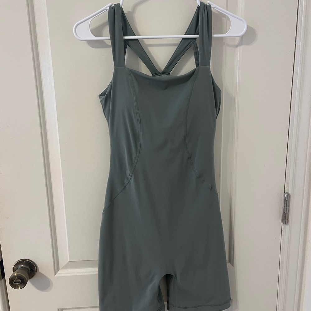 BuffBunny Green Bodysuit Top with Cross-Back Design